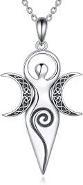 wholesale 925 Sterling Silver Triple Crescent Moon Goddess Necklace Pagan Jewelry-0-0