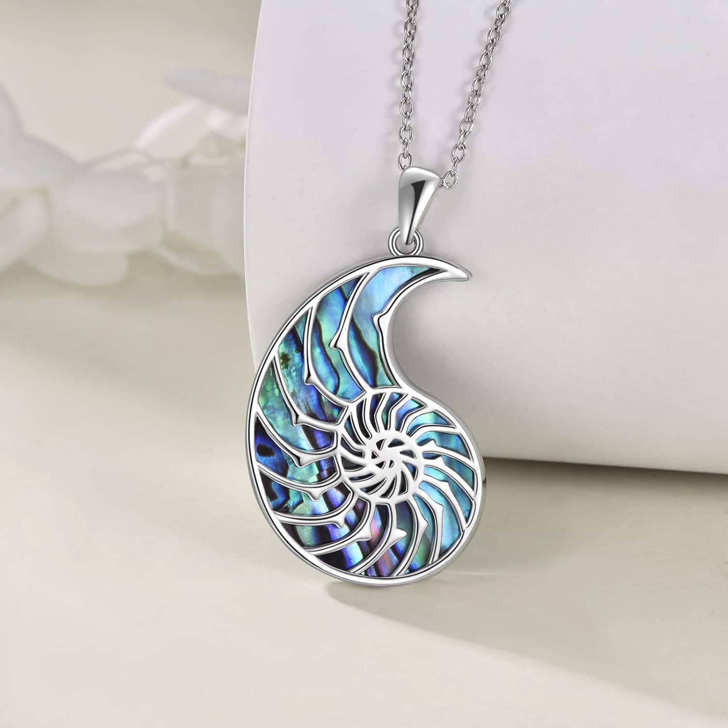 925 Sterling Silver Abalone Shell Crescent Moon Pendant Necklace for Women and Girls-0-3