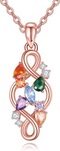 wholesale Rose Gold 925 Sterling Silver Rainbow Crystal 7 Chakra Celtic Knot Pendant Necklace with Extender Chain (20+2)-Rose Gold