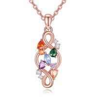 wholesale Rose Gold 925 Sterling Silver Rainbow Crystal 7 Chakra Celtic Knot Pendant Necklace with Extender Chain (20+2)-Rose Gold