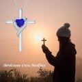 wholesale 925 Sterling Silver Sapphire Cross Necklace with September Birthstone - Elegant White Gold Plated Faith Jewelry for Women-0-3