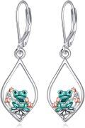 wholesale 925 Sterling Silver Teardrop Frog Lotus Flower Leverback Earrings Gift for Her-0-0