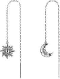 wholesale 925 Sterling Silver Sun & Moon Long Threader Drop Earrings for Women - Bohemian Witchcraft s-Threader