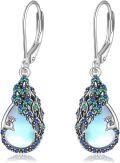 wholesale 925 Sterling Silver Peacock Feather Earrings with Moonstone/Black Onyx/Turquoise/Opal for Women-0-0