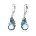 wholesale 925 Sterling Silver Peacock Feather Earrings with Moonstone/Black Onyx/Turquoise/Opal for Women-0-0