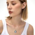 wholesale 925 Sterling Silver Round Blue Crystal Bird Pendant Necklace-0-4