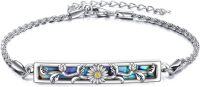 wholesale 925 Sterling Silver Abalone Shell Daisy Bar Pendant Bracelet - Tree of Life Jewelry for Women-Rib Cage