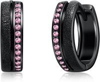 wholesale Sterling Silver 12 Month Birthstone Hoop Earrings for Men Gift for Father Husband-Black Hoops001-10-Oct Tourmaline