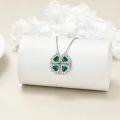 wholesale 925 Sterling Silver Emerald Green CZ Four-Leaf Clover & Heart Pendant Necklaces Set for Women Girls  4PCs-0-4