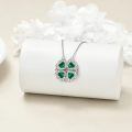 wholesale 925 Sterling Silver Four Leaf Clover Necklace With Green Hearts-0-4