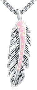 wholesale 925 Sterling Silver Pink Opal Feather Pendant Necklace for Women - Native American Style s-0-0