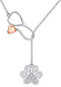 wholesale 925 Sterling Silver Infinity Stethoscope Necklace with Paw Print Pendant for Women Graduation Gifts for Doctors Nurses Medical Students-Vet Tech