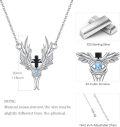 wholesale 925 Sterling Silver Angel Wings Cross Blue Stone Pendant Necklace for Men & Women-0-4
