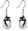 wholesale 925 Sterling Silver Cat Pocket Dangle Earrings Gift for Her-0-0