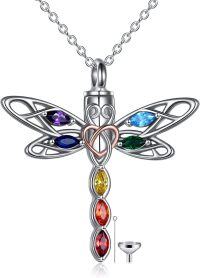 wholesale 925 Sterling Silver Rainbow Crystal Dragonfly Urn Keepsake Memorial Cremation Ashes Locket Necklace s for Women and Girls-silver 3
