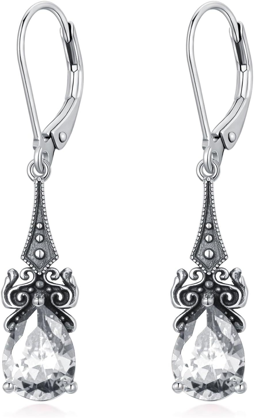 wholesale 925 Sterling Silver 10mm Teardrop 12 Months Birthstone Dangle Drop Earrings-0-0