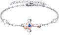 wholesale 925 Sterling Silver Rose Cross Bracelet with Heart-Shaped Sapphires – Adjustable Chain, Elegant Gift-0-0