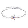 wholesale 925 Sterling Silver Rose Cross Bracelet with Heart-Shaped Sapphires – Adjustable Chain, Elegant Gift-0-0