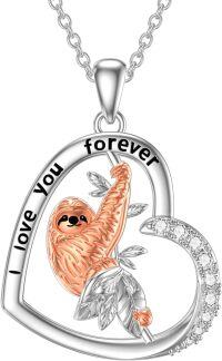 wholesale 925 Sterling Silver Sloth Heart Pendant Necklace with Cubic Zirconia for Women-Sloth Necklace