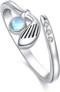 wholesale 925 Sterling Silver Moonstone Hockey Golf Ball Adjustable Ring for Women-0-0