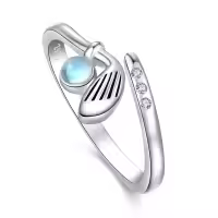 wholesale 925 Sterling Silver Moonstone Hockey Golf Ball Adjustable Rings Wholesale for Women-Golf
