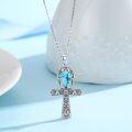 wholesale 925 Sterling Silver Turquoise Cross Pendant Necklace Ancient Egypt Charm Jewelry for Women Men Gifts 43cm Chain Length-0-1