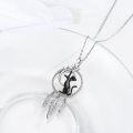 wholesale 925 Sterling Silver Cat Dreamcatcher Feather Pendant Necklace for Women-0-1