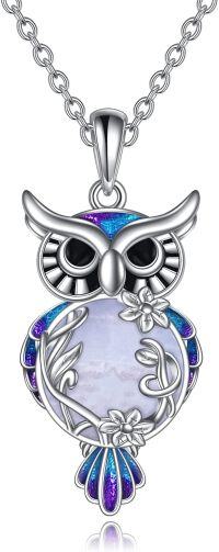 wholesale 925 Sterling Silver Purple Moonstone Filigree Owl Pendant Necklace for Women-Purple agate owl necklace