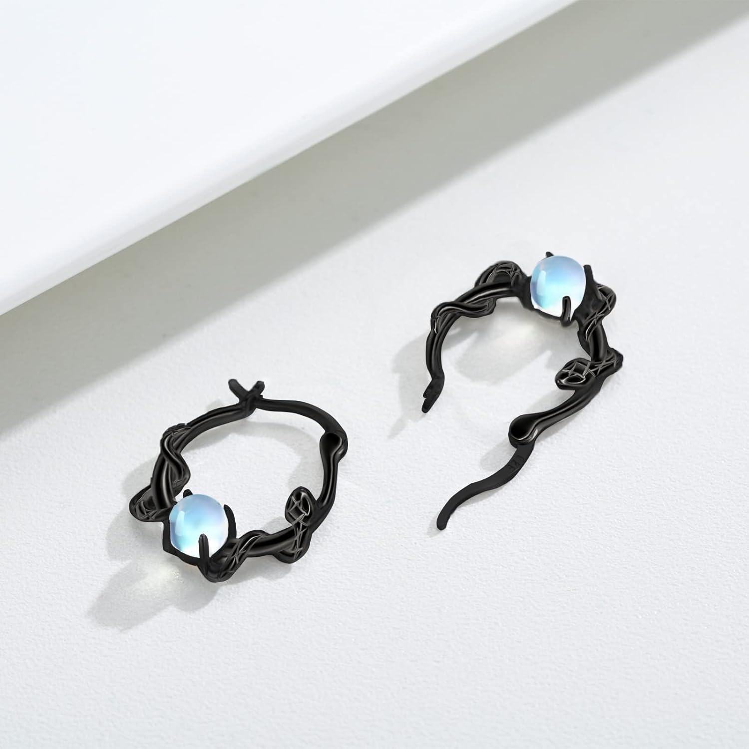 Sterling Silver Moonstone Snake Huggie Hoop Earrings Vintage Jewelry Gifts-0-2