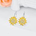 wholesale 925 Sterling Silver Sunflower Peace Sign Leverback Drop Dangle Earrings for Women Girls  4cm Long-0-2