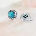 wholesale 925 Sterling Silver Round Turquoise Stone Stud Earrings Wholesale for Women Boho Style Western s 48x37mm-0-2