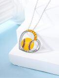 wholesale 925 Sterling Silver Softball Pendant Necklace with Enamel and Cubic Zirconia Stones for Women-0-3