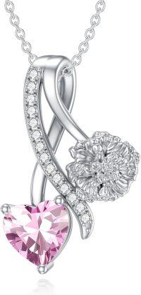 wholesale 925 Sterling Silver Birthstone Flower Necklace 12 Month Birth Flower Pendant for Women Christmas Birthday Jewelry-10-October-Marigold