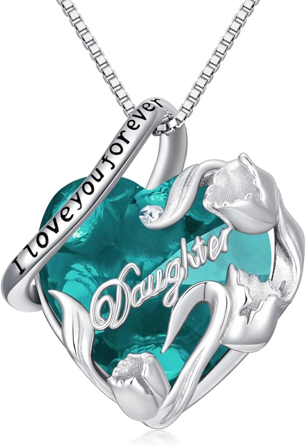 Sterling Silver Sterling Silver Stone Daughter Heart Pendant Necklace from Dad Mom I Love You Forever Jewelry-12-03-March-Blue