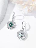 wholesale 925 Sterling Silver Round Clover Drop Earrings with Emerald and CZ Stones Luck Jewelry for Women Gifts 4-Leaf Clovers Irish Style Celtic Knot Design-0-2
