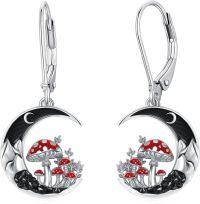 wholesale 925 Sterling Silver Mushroom Crescent Moon Drop Earrings-Mushroom