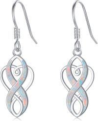 wholesale 925 Sterling Silver White Fire Opal Celtic Knot Drop Earrings for Women Irish s-Opal-1