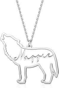 wholesale 925 Sterling Silver Wolf Shape Personalized Name Necklace Pendant Jewelry for Women-Wolf