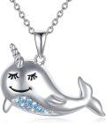wholesale 925 Sterling Silver Crystal Narwhal Pendant Necklace for Women Girls Gifts Fine Jewelry Chain 4mm Blue Topaz Gemstone Necklaces Minimalist Ocean Animal Charm Accessories-0-0