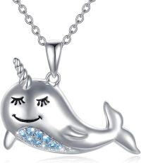 wholesale 925 Sterling Silver Crystal Narwhal Pendant Necklace for Women Girls Gifts Fine Jewelry Chain 4mm Blue Topaz Gemstone Necklaces Minimalist Ocean Animal Charm Accessories-Narwhal Necklace
