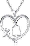 wholesale 925 Sterling Silver Heart Caduceus Stethoscope Pendant Necklace for Women-0-0