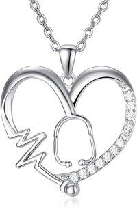wholesale 925 Sterling Silver Heart Caduceus Stethoscope Pendant Necklace for Women-Stethoscope
