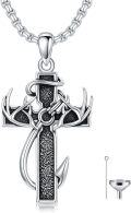 wholesale 925 Sterling Silver Cross with Antlers and Anchor Design Cremation Keepsake Pendant Necklace  for Ashes - Engraved Memorial Jewelry for Men-0-0