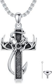 wholesale 925 Sterling Silver Cross with Antlers and Anchor Design Cremation Keepsake Pendant Necklace  for Ashes - Engraved Memorial Jewelry for Men-1-1-Cross-1-1-Cross-Custom