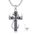 wholesale 925 Sterling Silver Cross with Antlers and Anchor Design Cremation Keepsake Pendant Necklace  for Ashes - Engraved Memorial Jewelry for Men-0-0