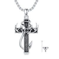 wholesale 925 Sterling Silver Cross with Antlers and Anchor Design Cremation Keepsake Pendant Necklace  for Ashes - Engraved Memorial Jewelry for Men-1-1-Cross-1-1-Cross-Custom