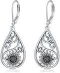 wholesale 925 Sterling Silver Teardrop Flower Drop Earrings with Sunflower and Hummingbird Design-0-0