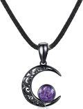 wholesale 925 Sterling Silver Purple Amethyst Crescent Moon Gothic Pendant Necklace for Women-0-0