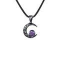 wholesale 925 Sterling Silver Purple Amethyst Crescent Moon Gothic Pendant Necklace for Women-0-0