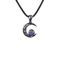 wholesale 925 Sterling Silver Purple Amethyst Crescent Moon Gothic Pendant Necklace for Women-Moon